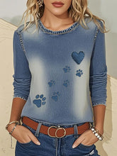 Damen-Jeans-Pfote Dreiviertel-Ärmel-T-Shirt